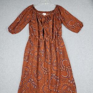 Le Kate Maxi Dress Juniors Large Rust Orange Blue Floral Boho Tie Off Shoulder